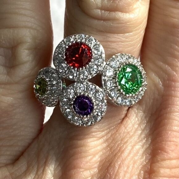 Sterling Silver 925 Joseph Esposito Multicolor CZ Circle Ring Sz 6 Modernist - Picture 2 of 16